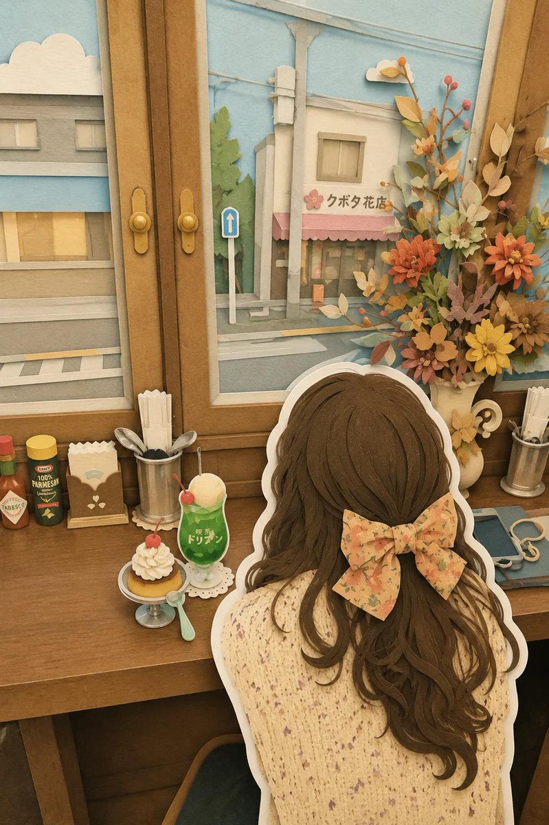 Japanese Paper-Cut Diorama Scene AI image template preview
