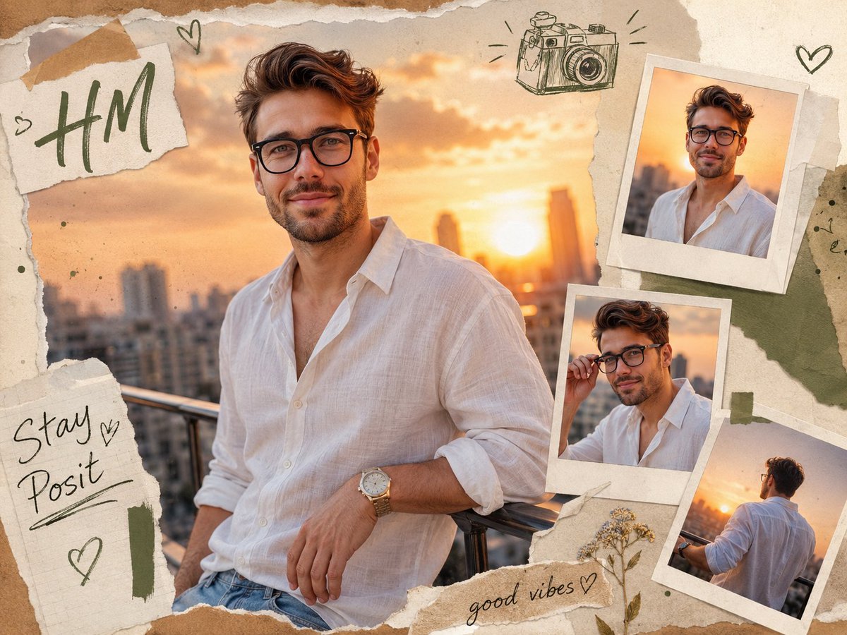 Scrapbook Photo Collage Portrait AI image template preview