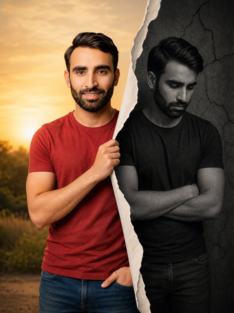 Conceptual Dual Mood Symbolic Portrait AI image template preview