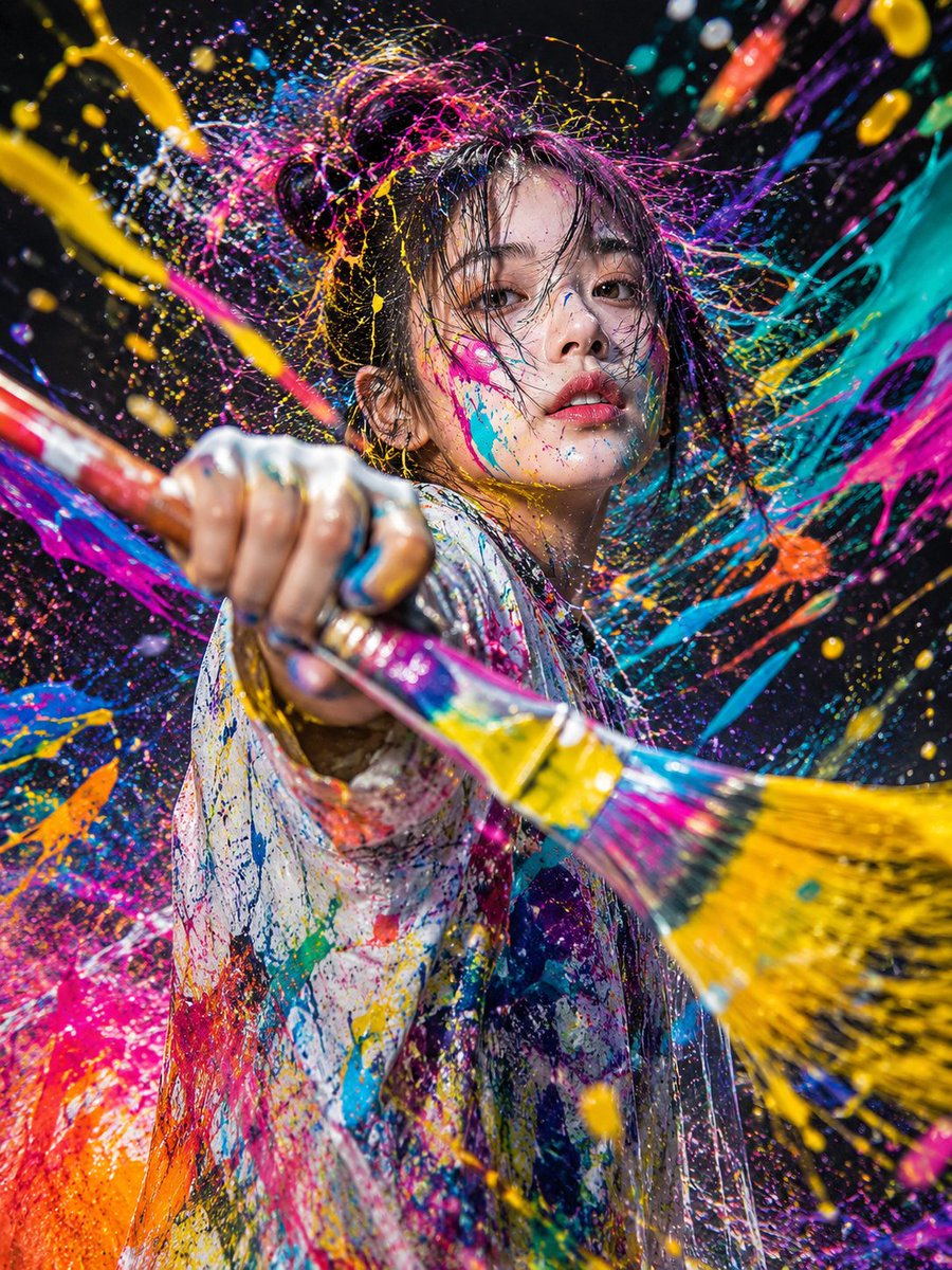 Action Artist Paint Explosion Portrait AI image template preview