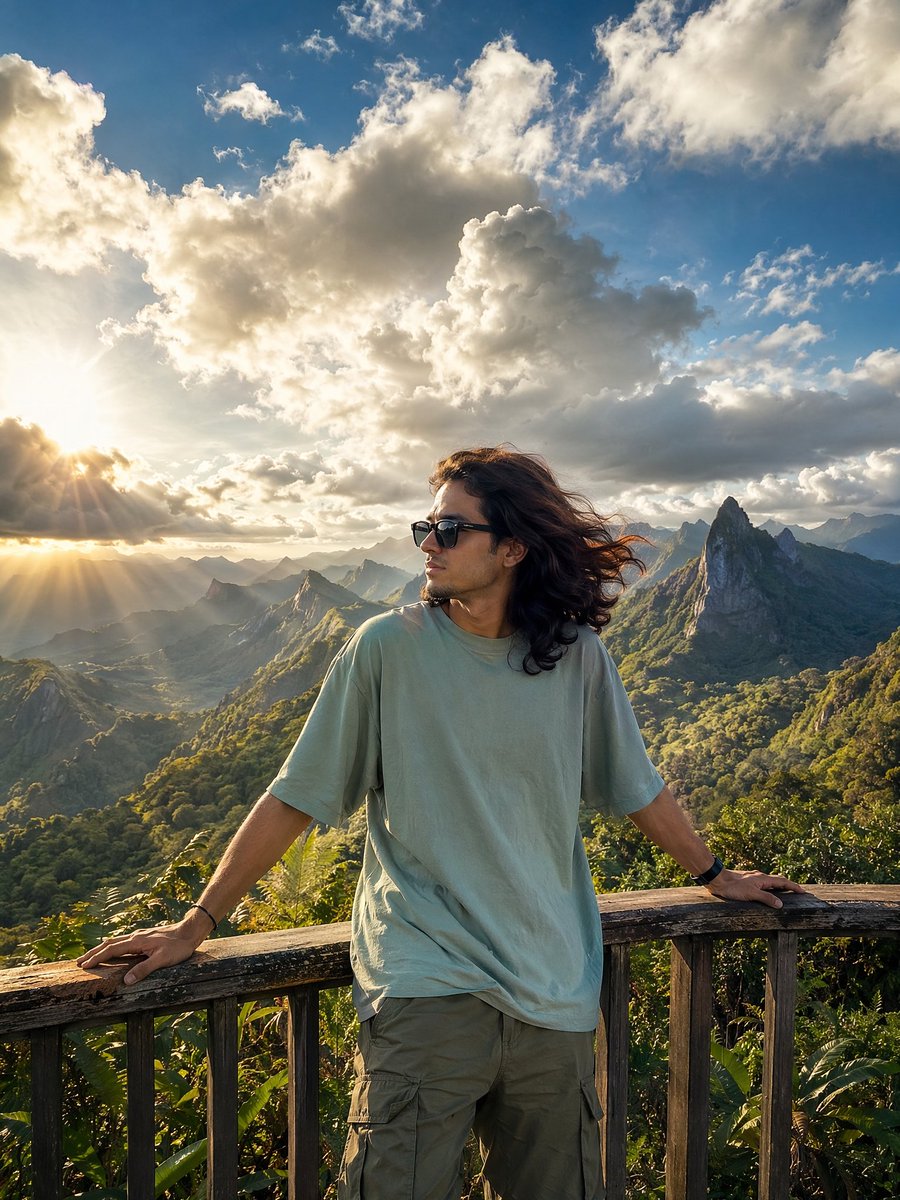 Golden Hour Mountain Viewpoint Portrait AI image template preview