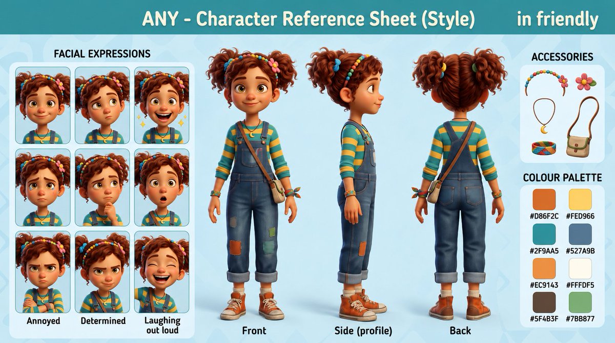 3D Animation Character Design Sheet AI image template preview