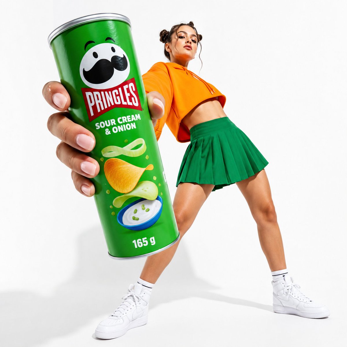 Oversized Pringles Fashion Ad AI image template preview