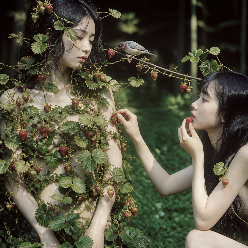 Surreal Strawberry Picking Forest AI image template preview