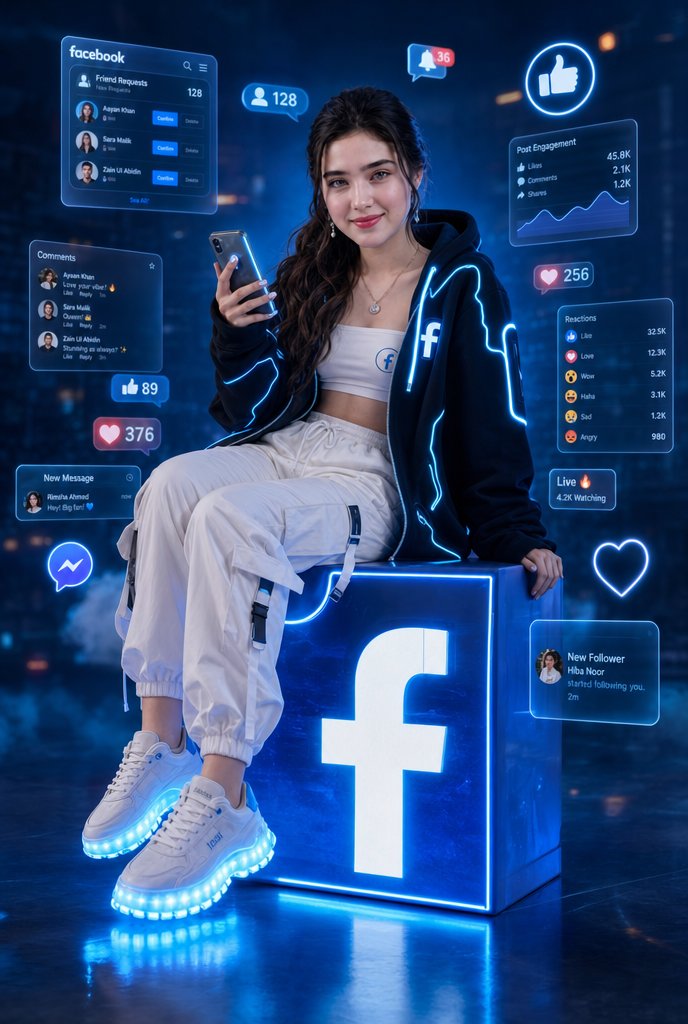 Neon Facebook Influencer Portrait AI image template preview