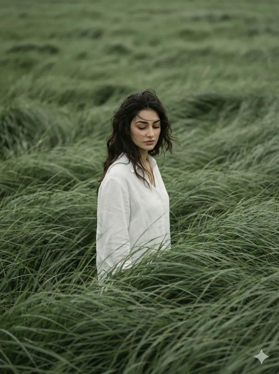 Cinematic Meadow Editorial Portrait AI image template preview