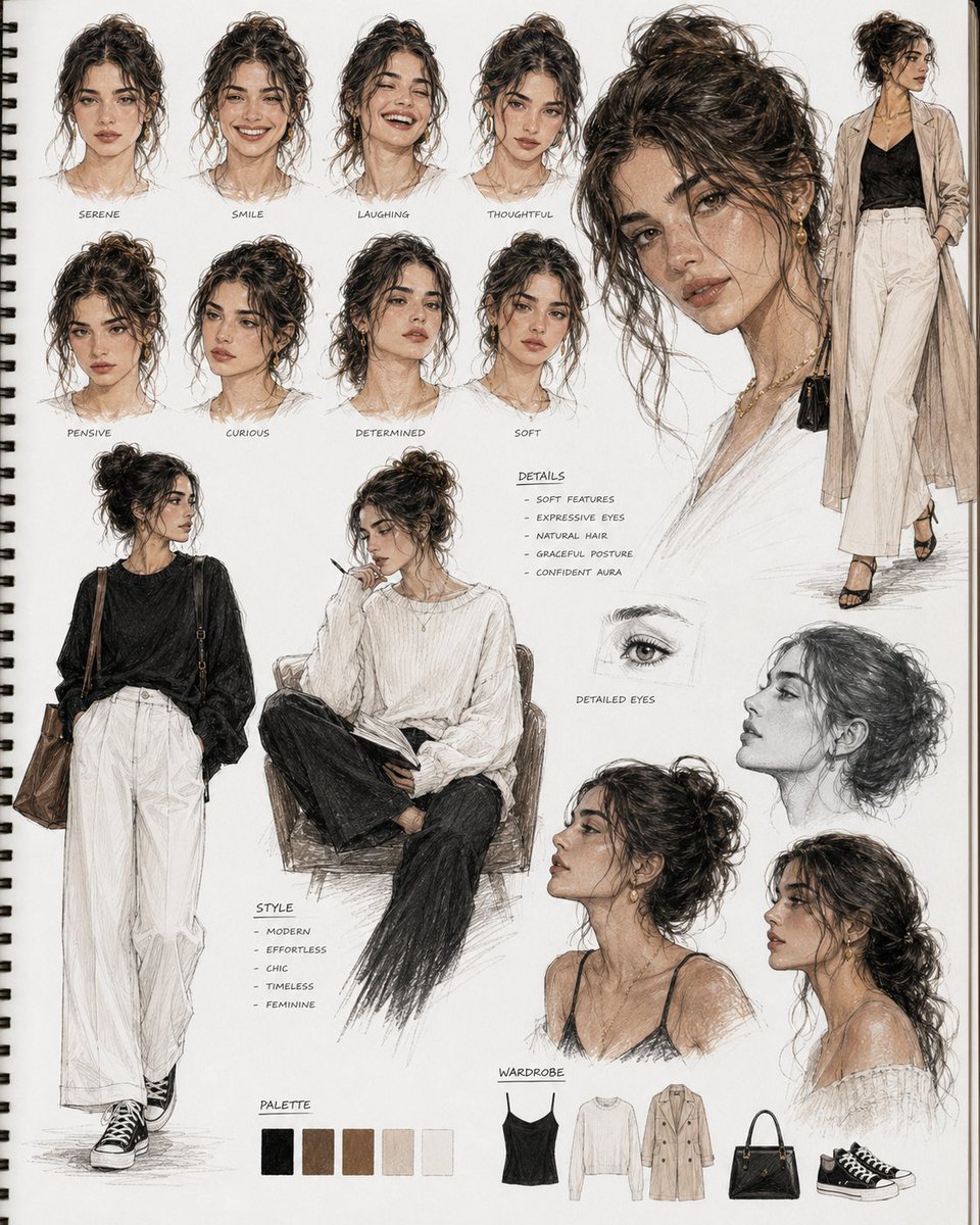Cinematic Sketchbook Character Board AI image template preview