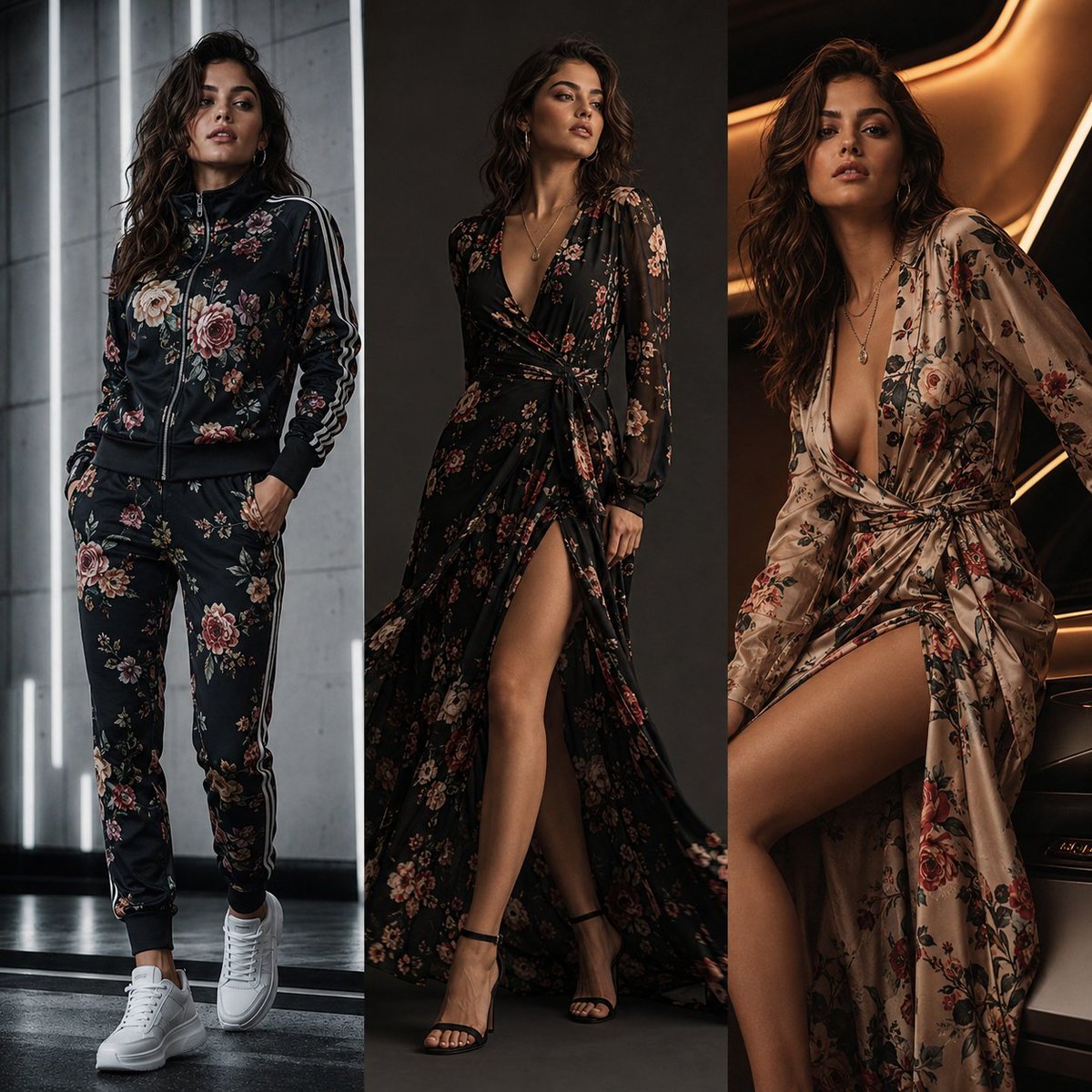 Three-Panel Luxury Fashion Editorial AI image template preview