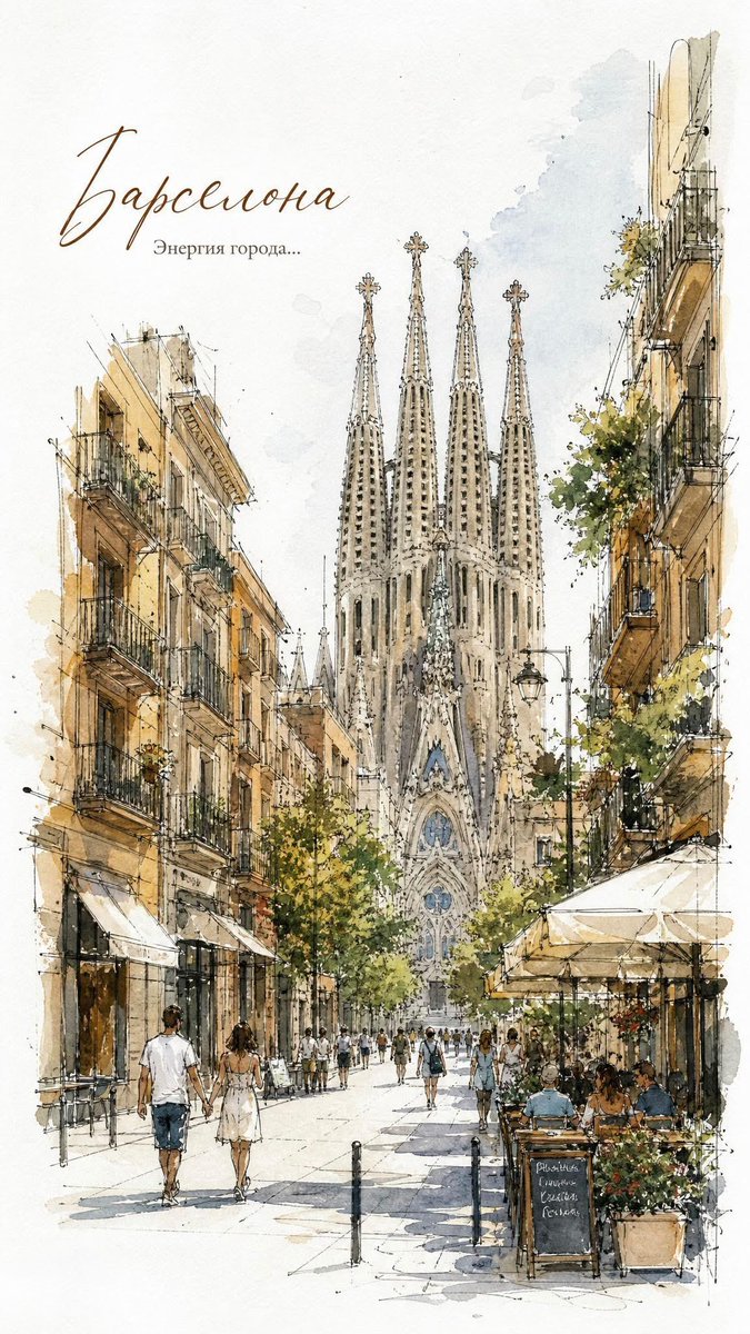 European City Watercolor Sketch Poster AI image template preview
