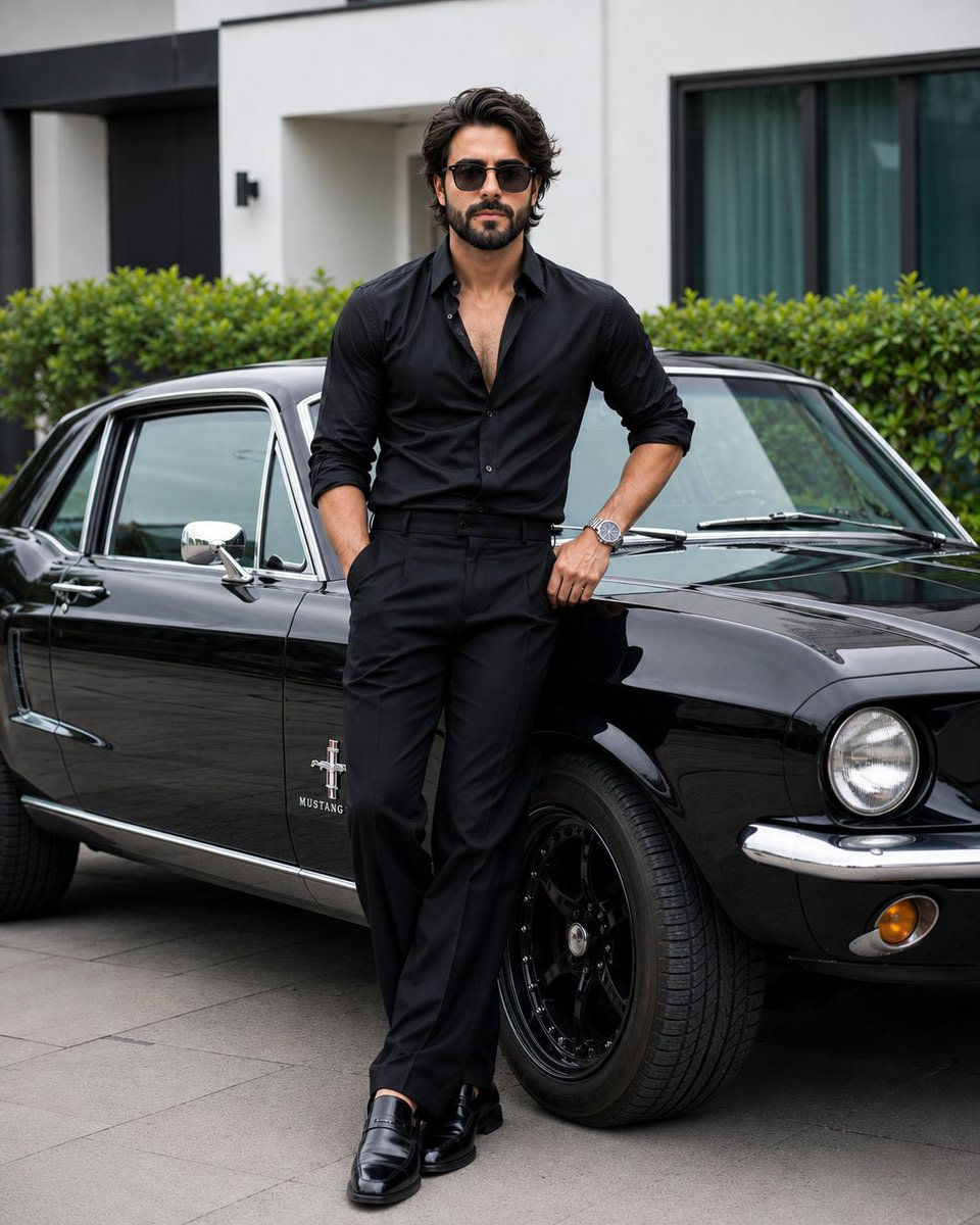 Stylish Man with Luxury Mustang AI image template preview