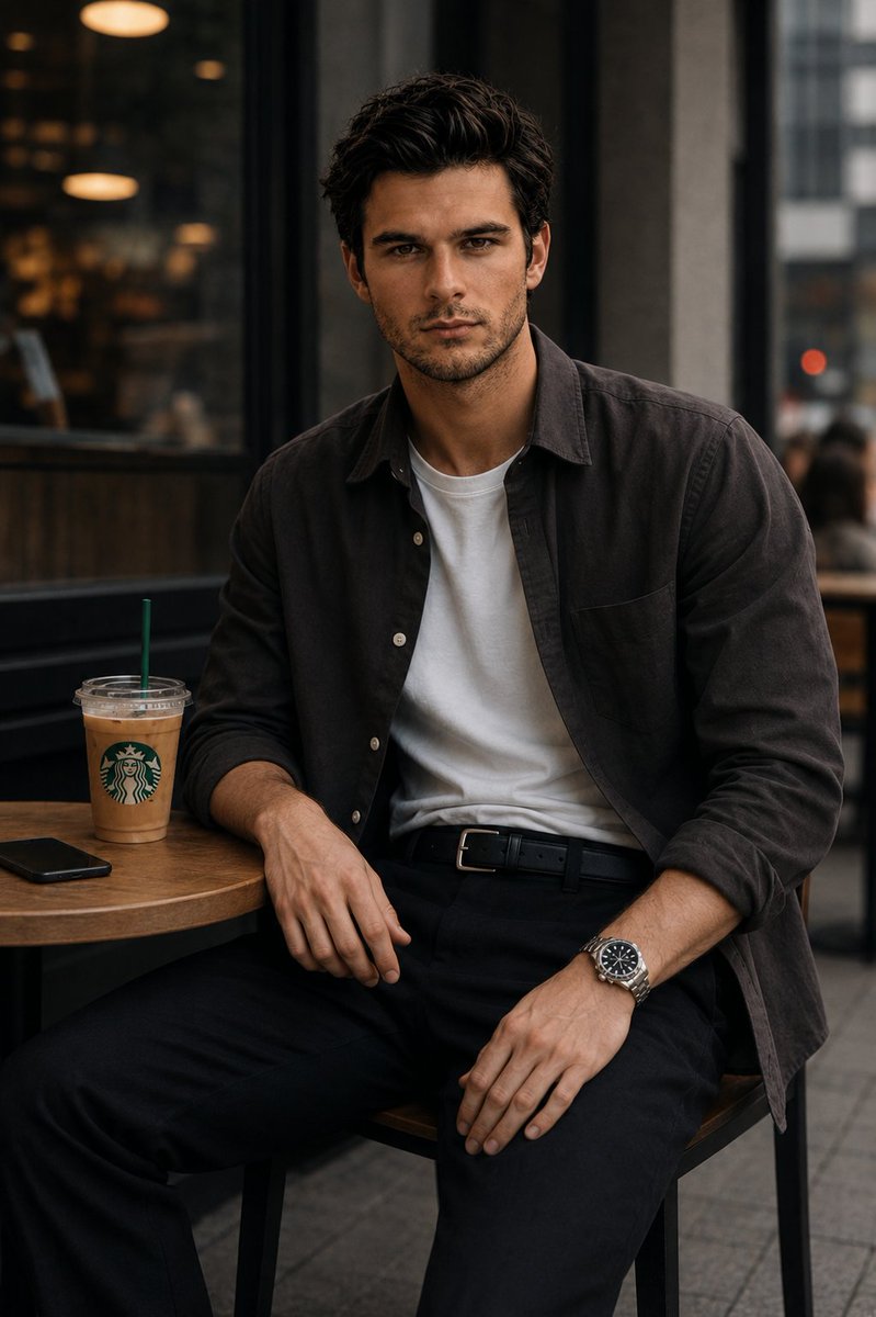 Urban Cafe Luxury Fashion Portrait AI image template preview