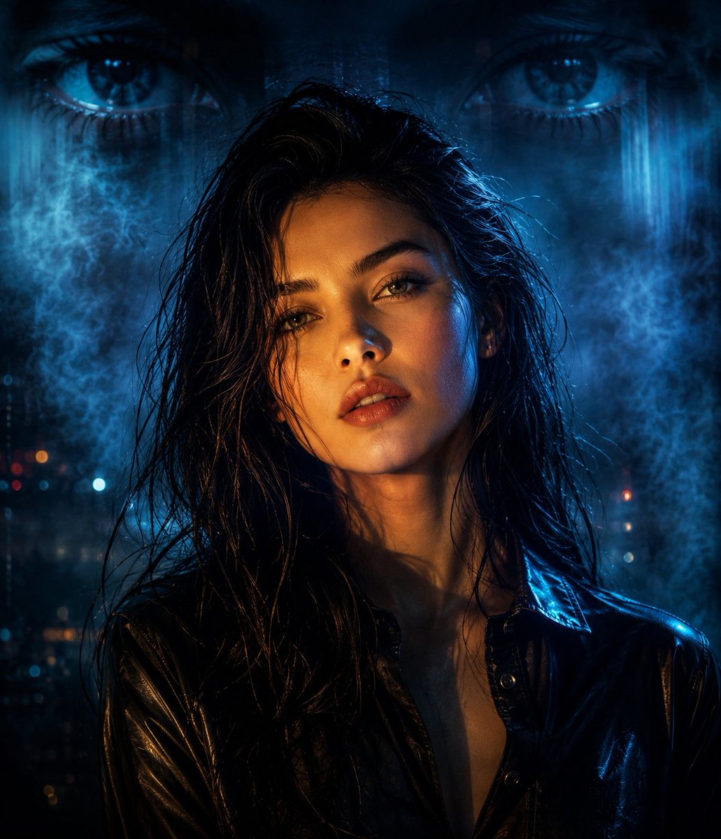 Cyberpunk Split Lighting Portrait AI image template preview