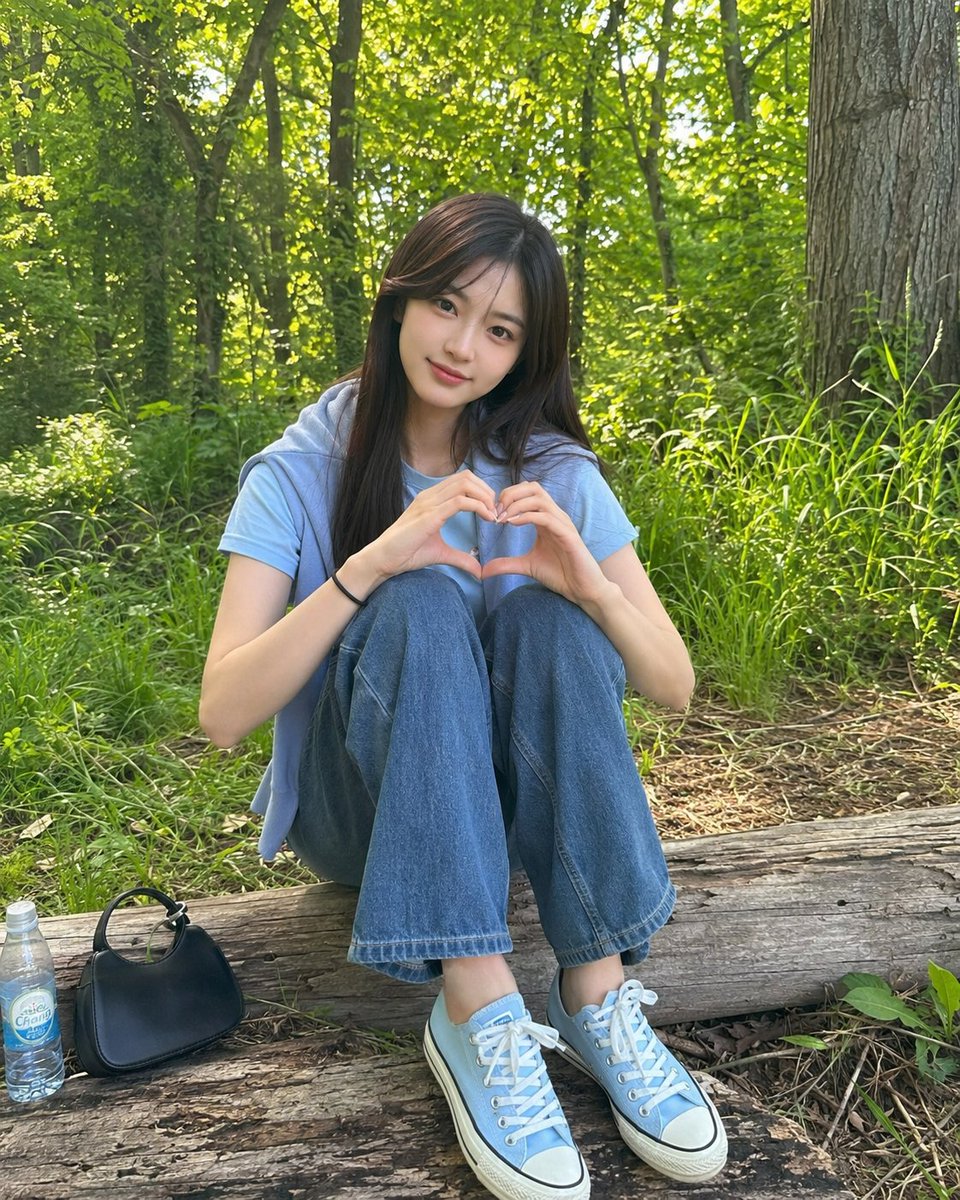 Summer Forest Portrait with Heart Gesture AI image template preview