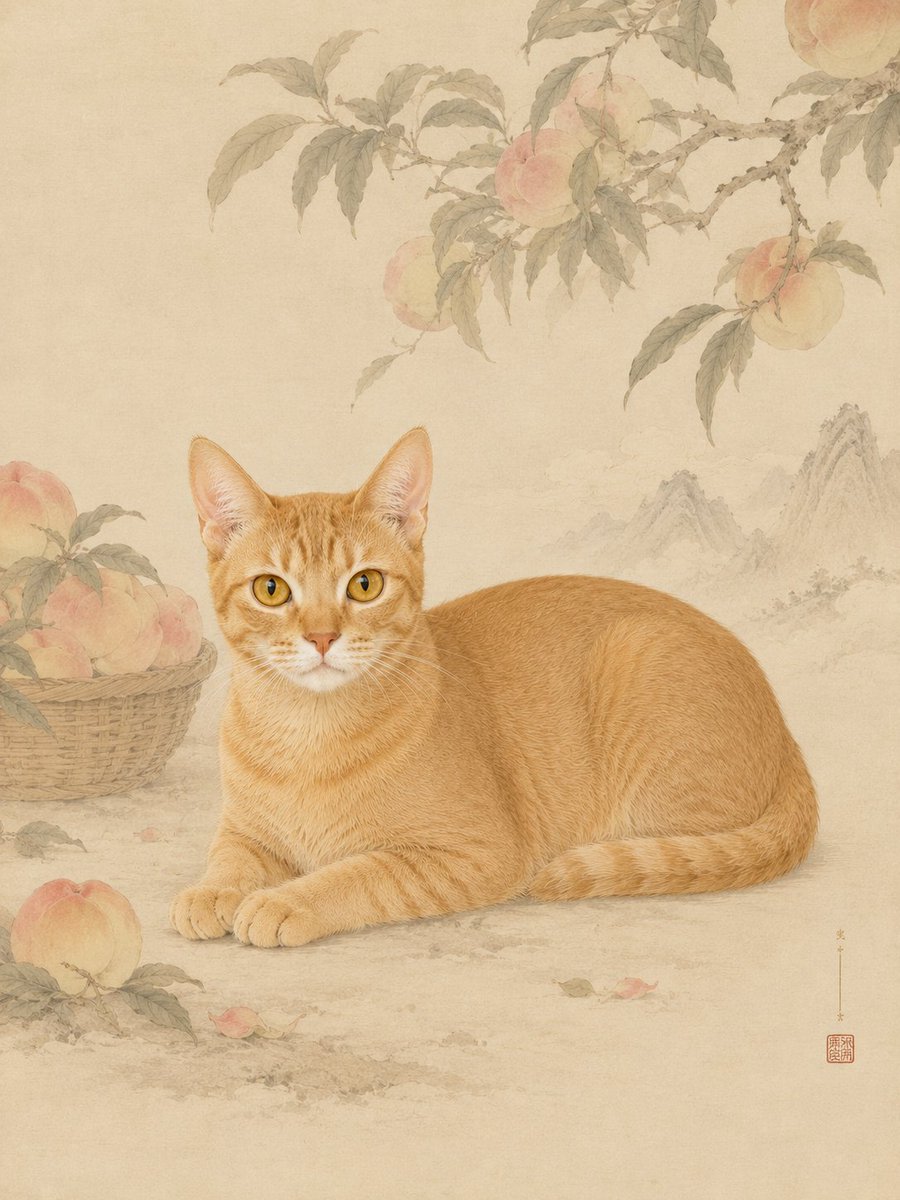 Oriental Gongbi Style Pet Portrait example 2