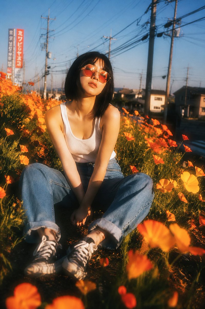 Nostalgic Japanese Suburban Portrait AI image template preview