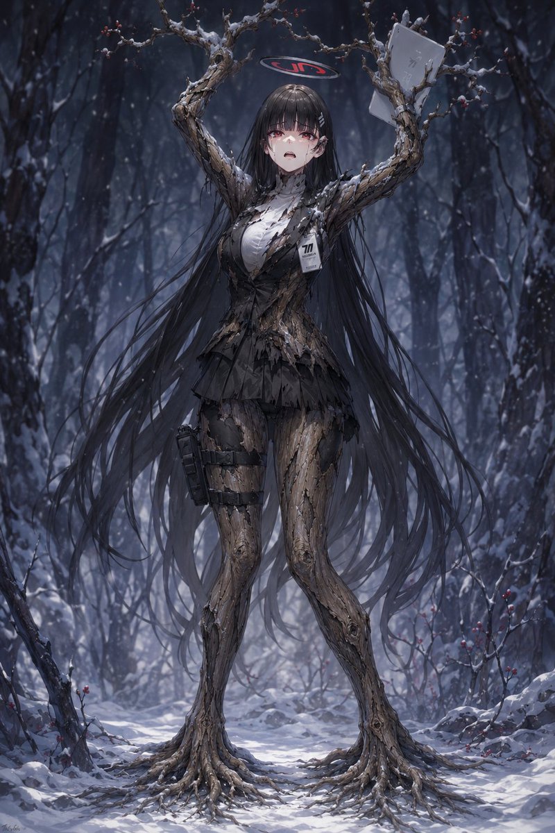 Snow Forest Tree Girl AI image template preview