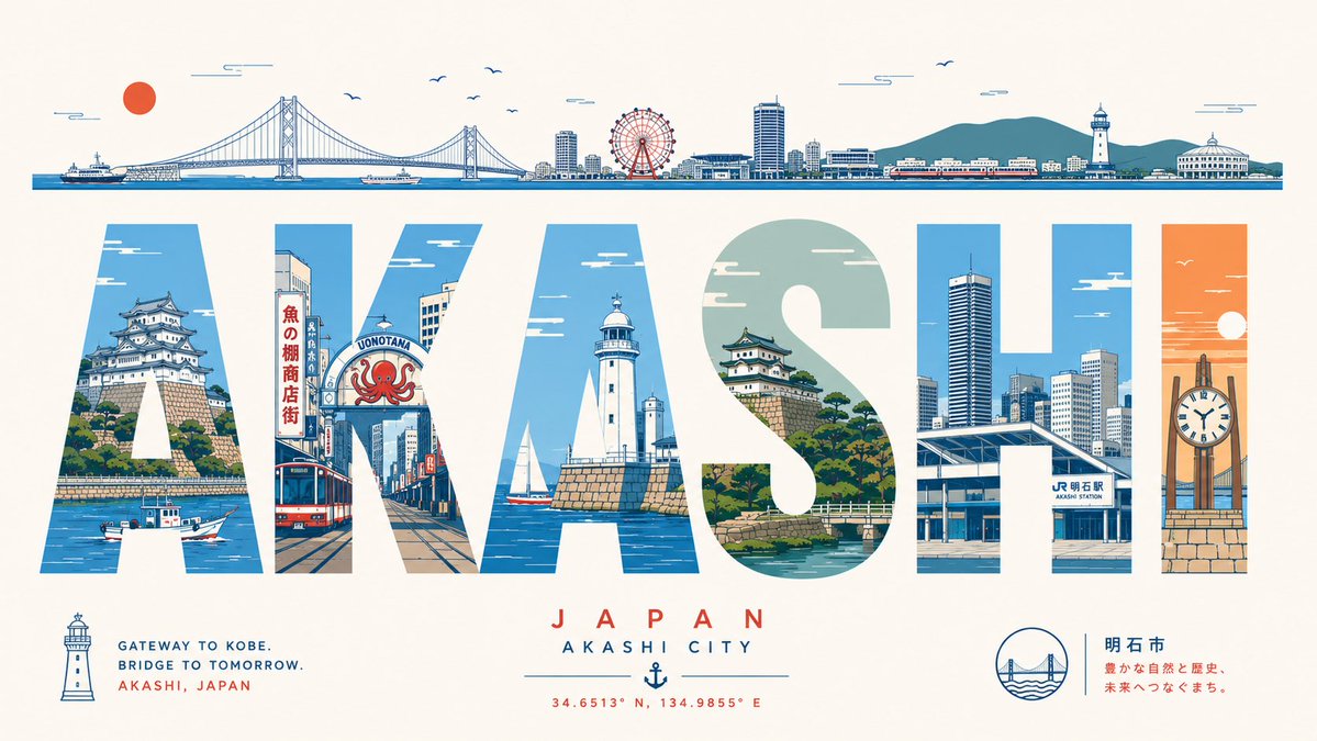 Akashi Typographic Travel Poster AI image template preview