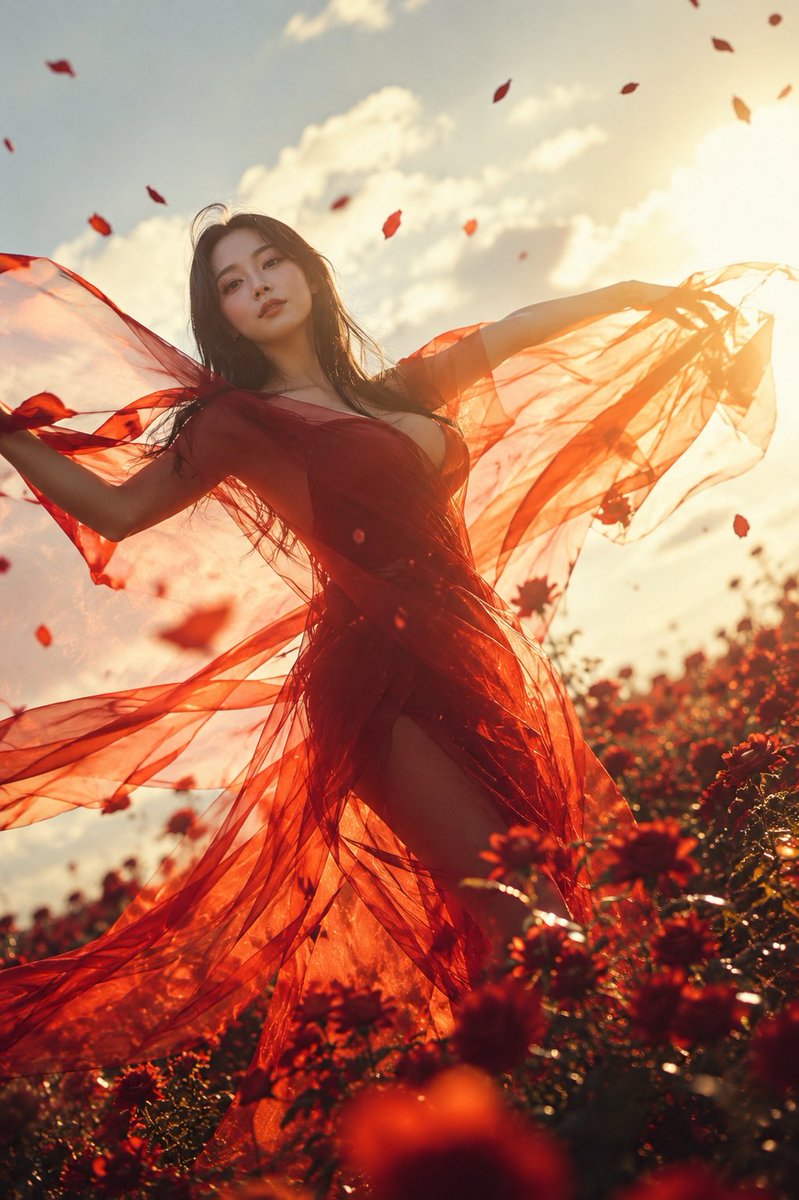 Crimson Veil in Red Flower Field AI image template preview