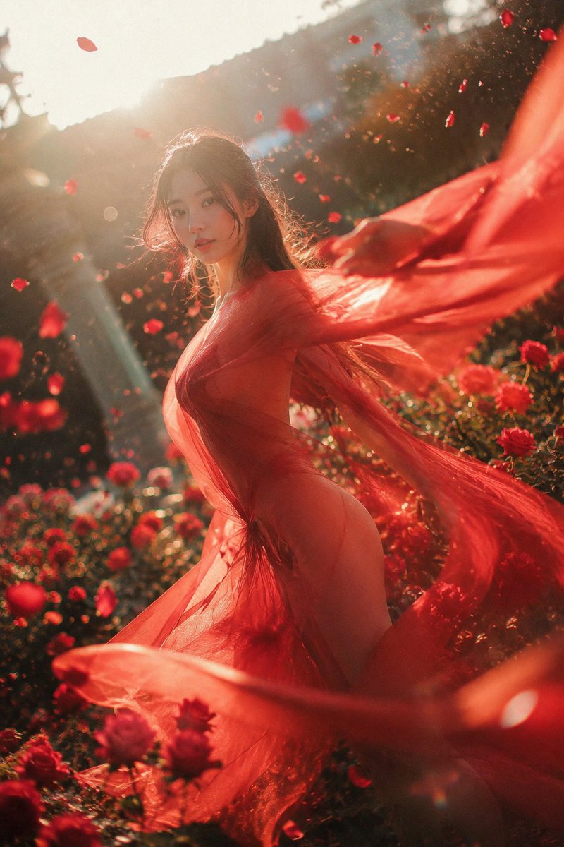 Crimson Rose Garden Fashion Portrait AI image template preview