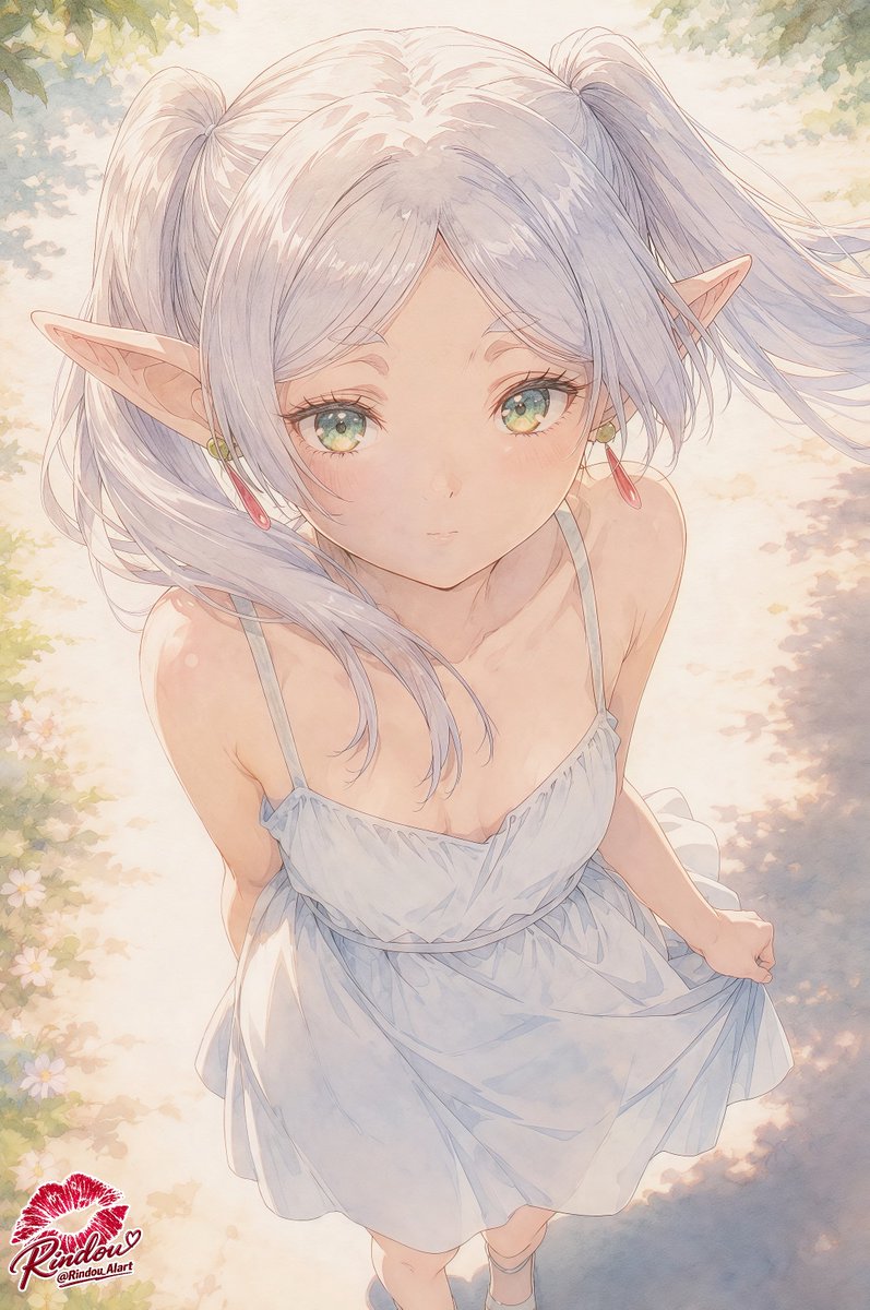 Censored Elf Girl Garden Illustration AI image template preview