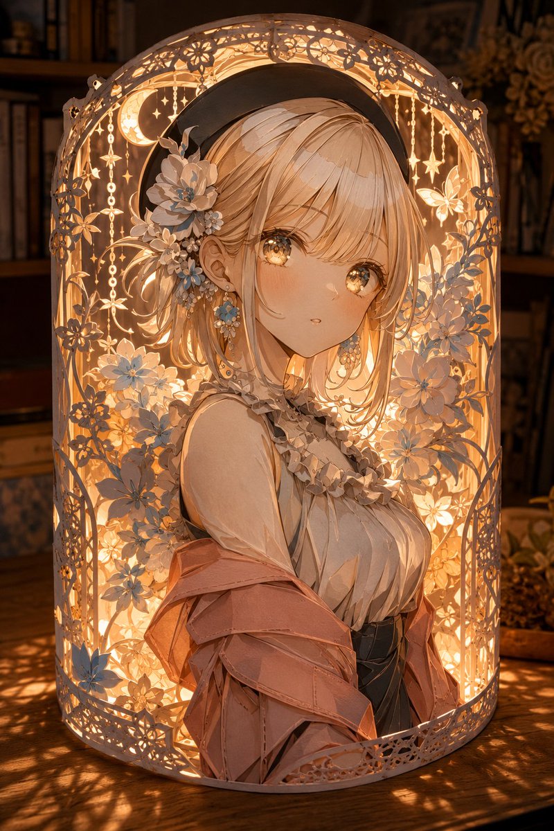 Anime Kirigami Lantern Girl AI image template preview