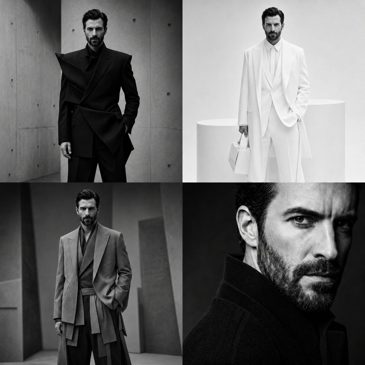 4-Panel Monochrome Fashion Grid AI image template preview
