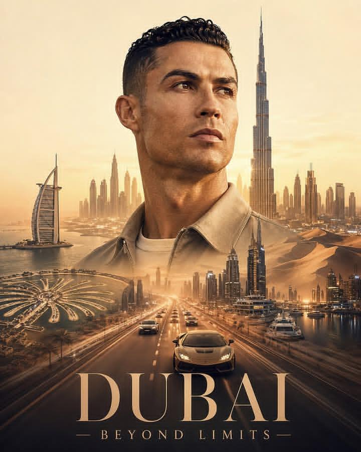 Double Exposure Dubai Cityscape Poster AI image template preview