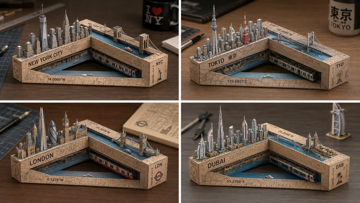 Laser-Cut Paper City Sculpture AI image template preview