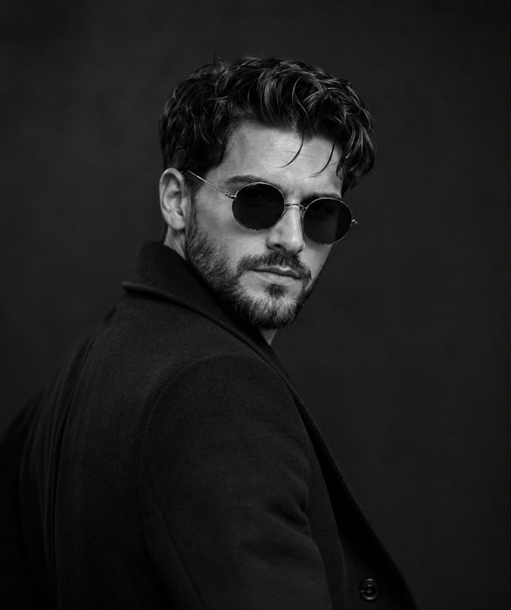 Monochrome Noir Fashion Portrait AI image template preview