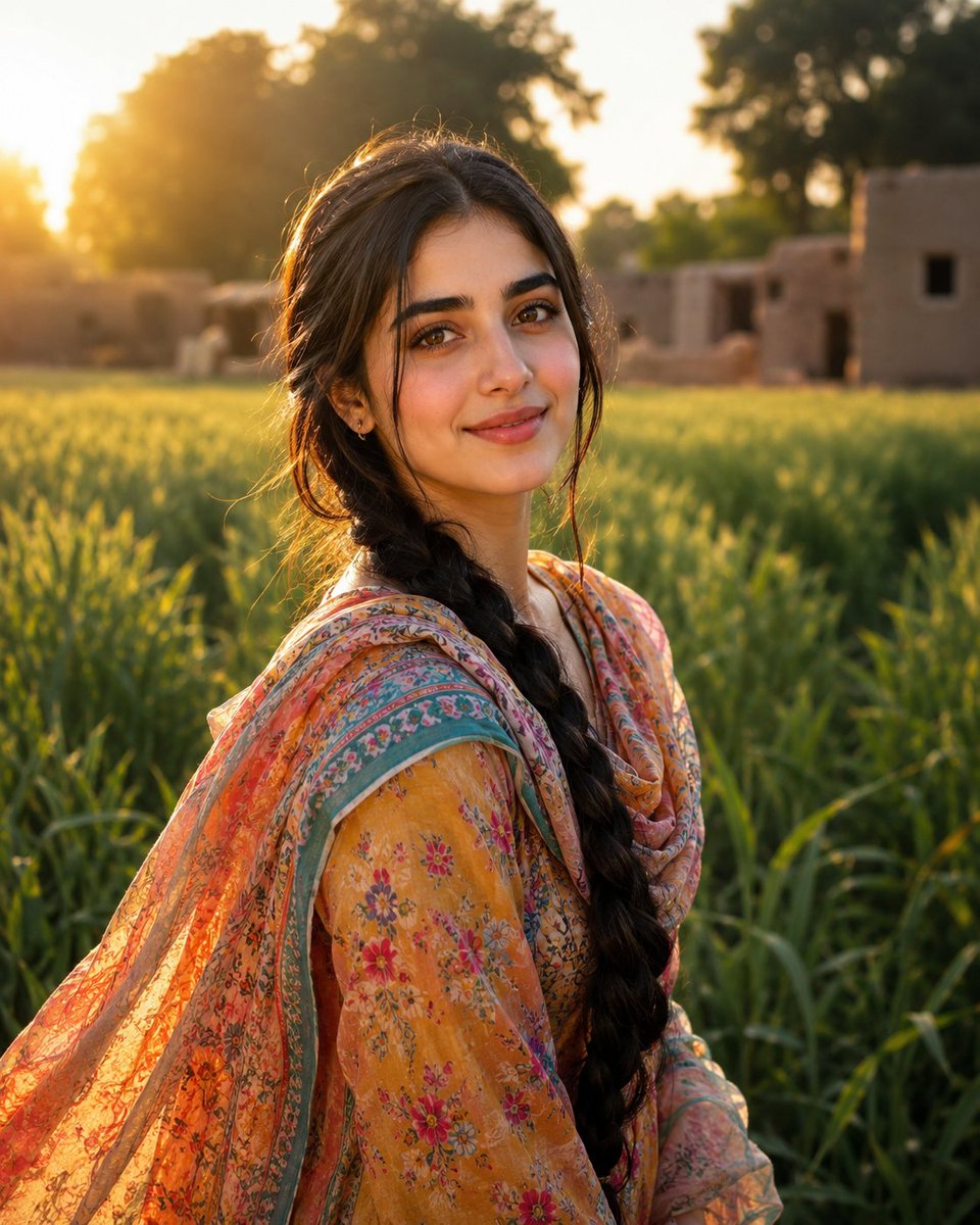 South Asian Village Woman Portrait AI image template preview