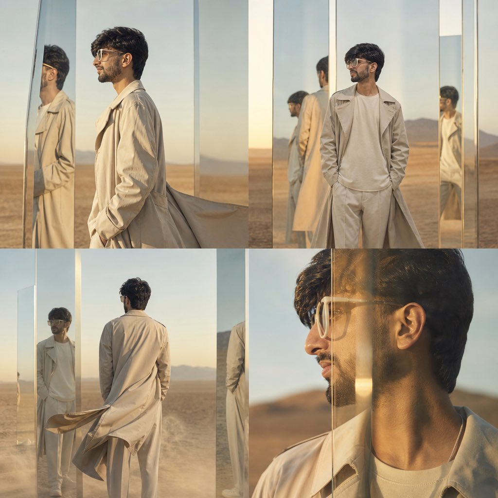 High-Concept Desert Mirror Fashion Photography AI image template preview