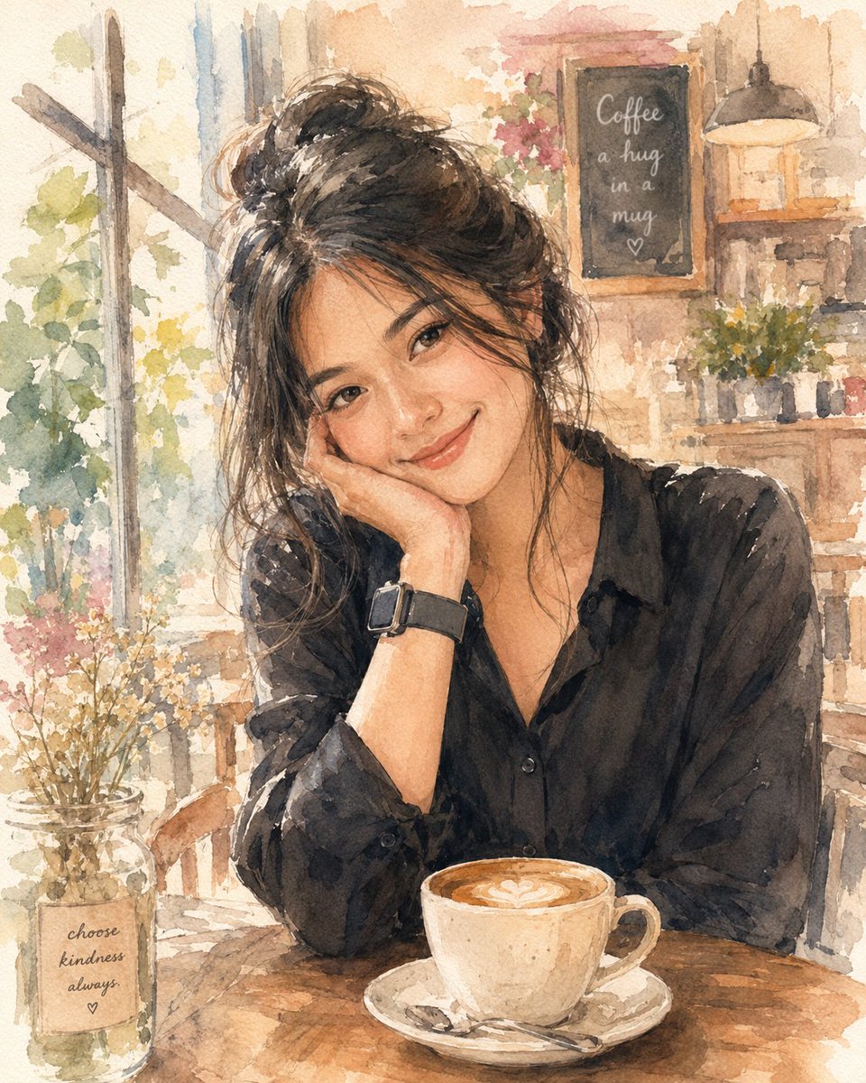 Soft Watercolor Café Illustration AI image template preview