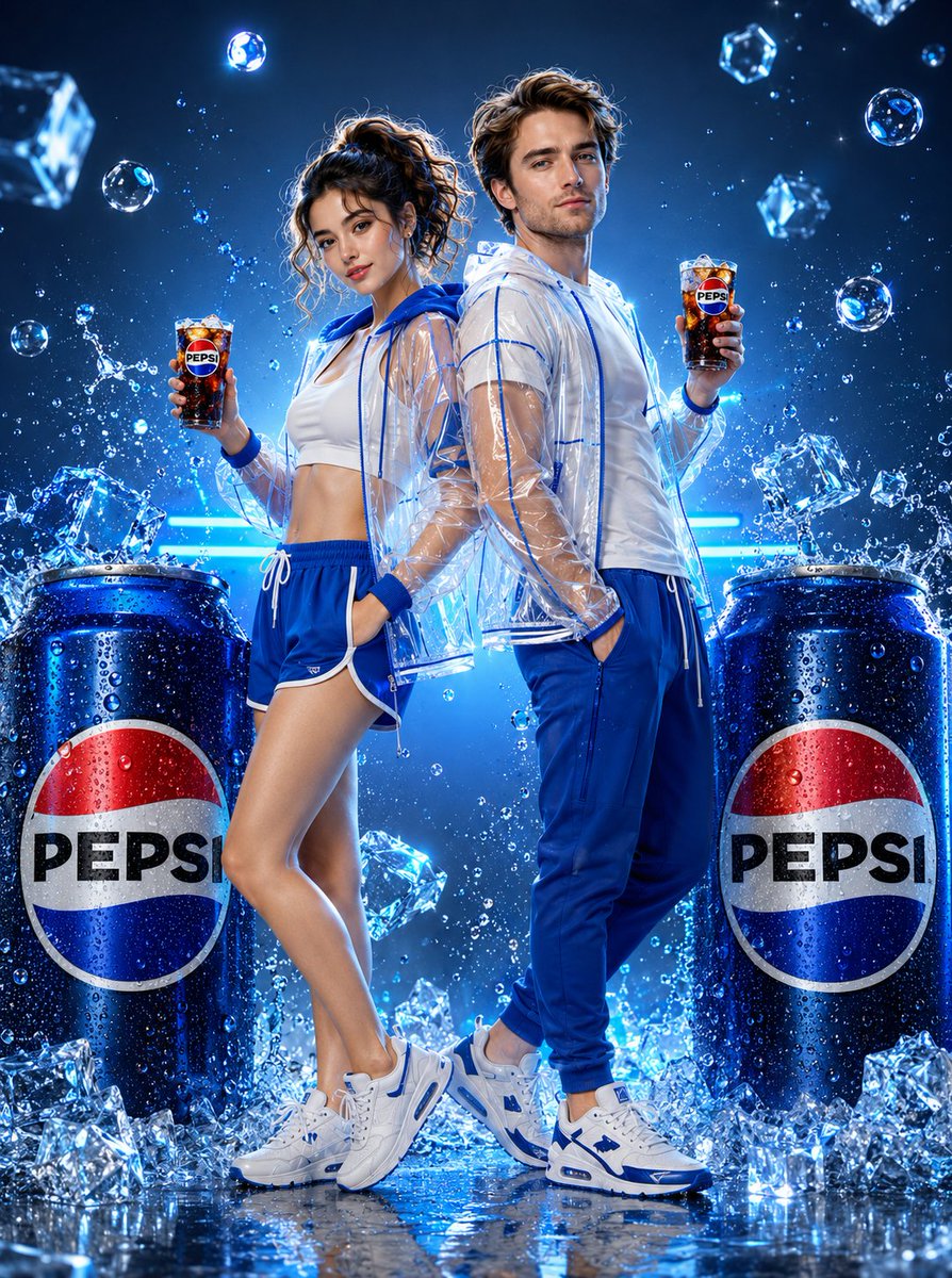 Futuristic Neon Pepsi Fashion Photography AI image template preview