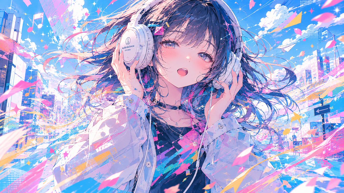 Anime Girl with Studio Headphones AI image template preview