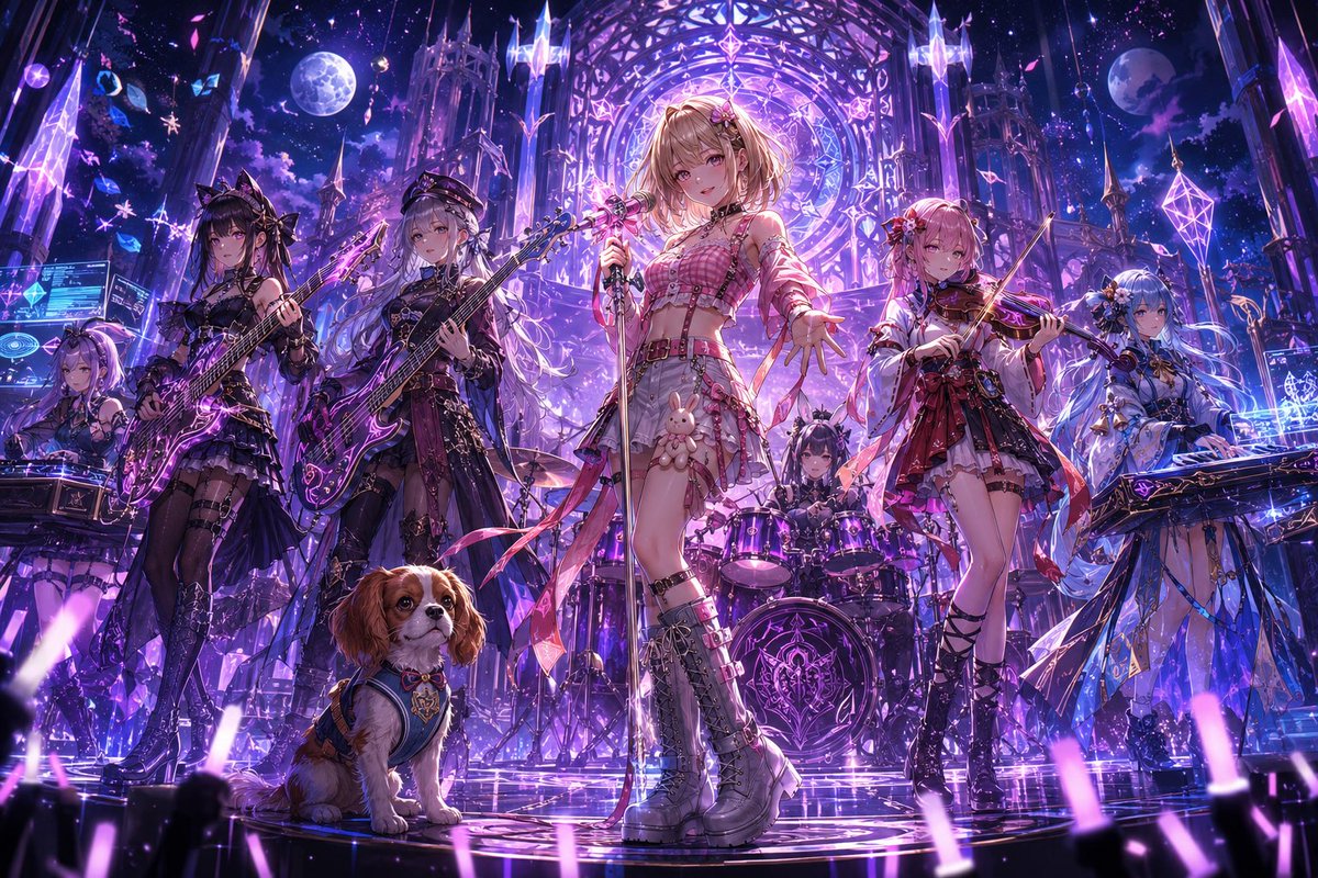 Fantasy Anime Rock Band Concert AI image template preview