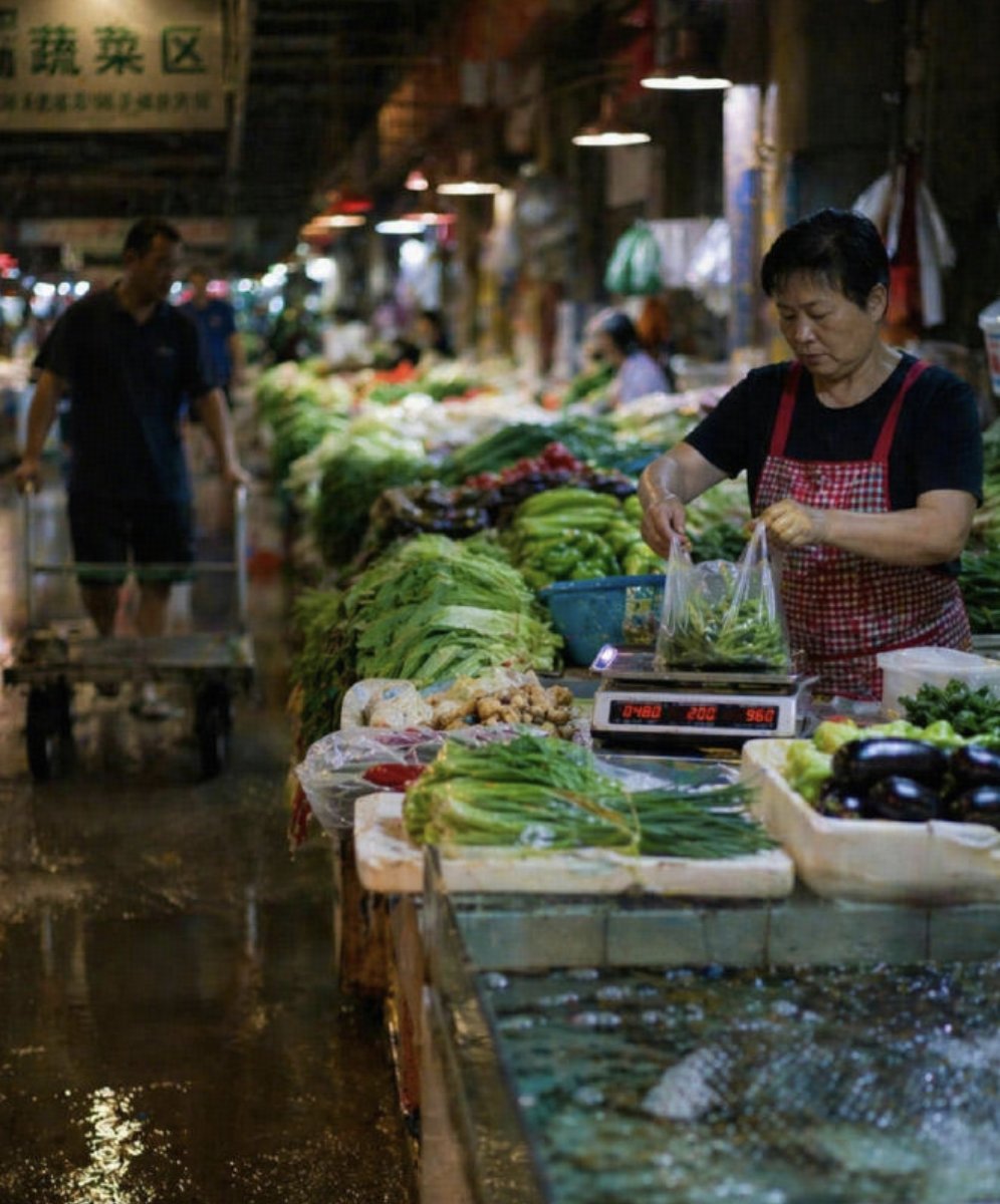Wet Chinese Night Market Scene AI image template preview