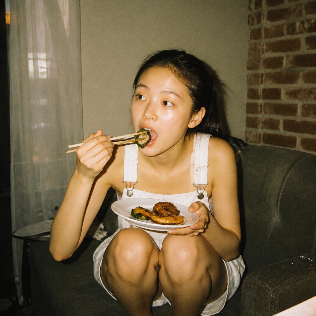 Candid Couch Dinner Flash Photo AI image template preview