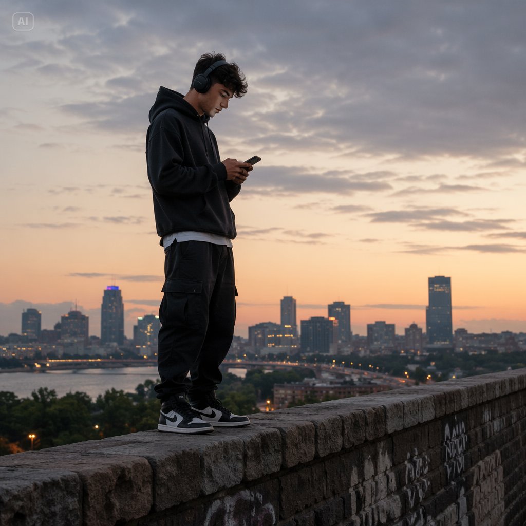 Man Texting on City Overlook AI image template preview