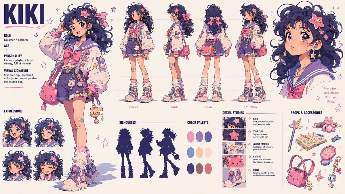 Kiki Anime Character Sheet AI image template preview