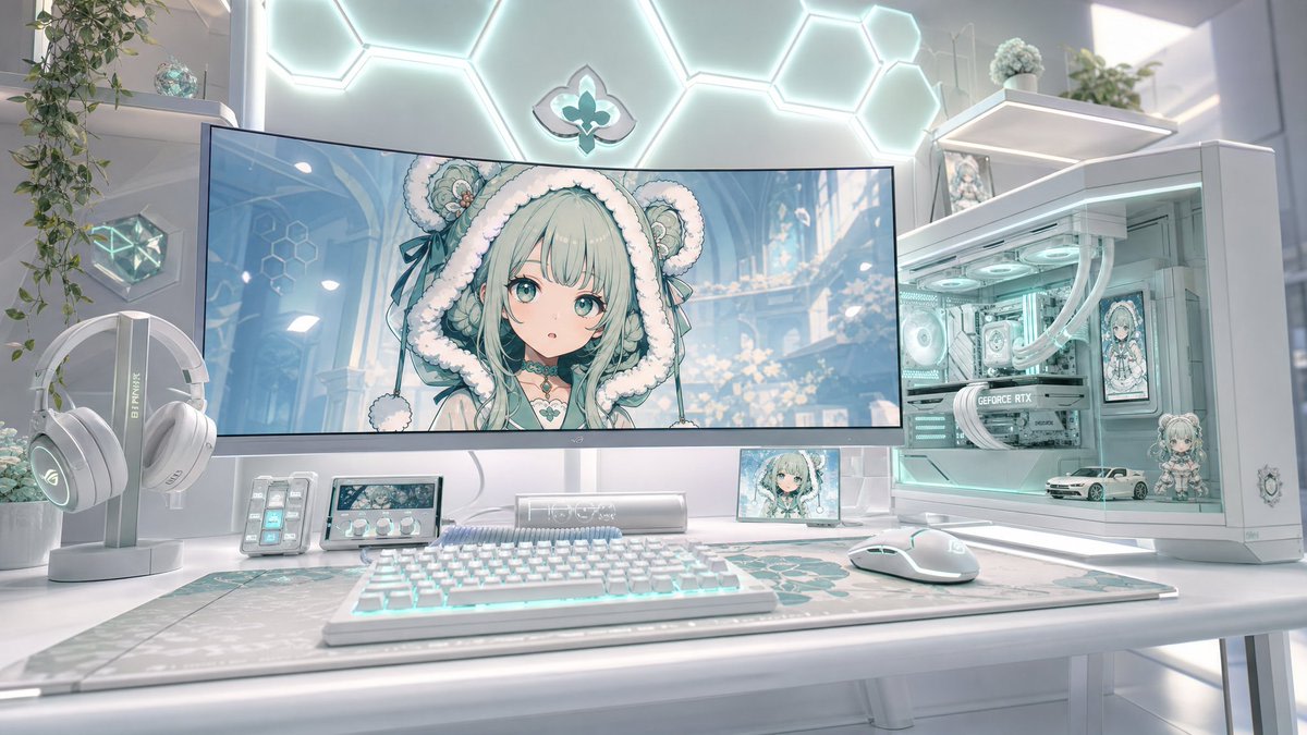 Pastel Anime Gaming Desk Setup AI image template preview