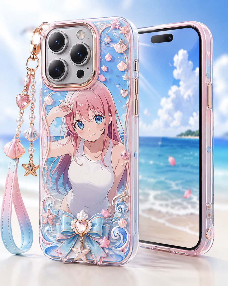 Pastel Anime Beach Phone Case AI image template preview