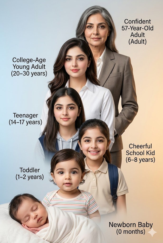 Human Life Progression Composite AI image template preview