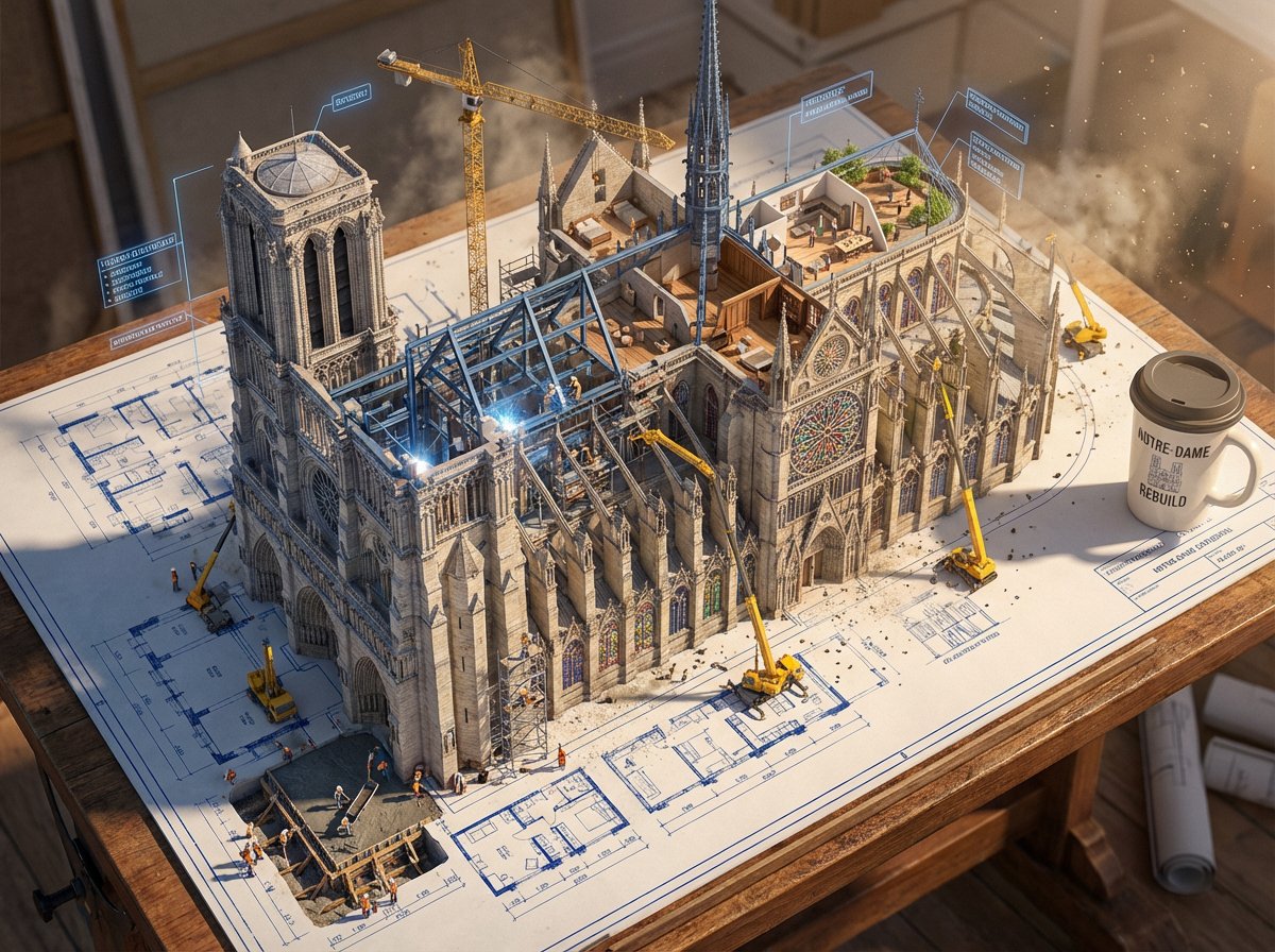 Blueprint to Living Construction Site AI image template preview