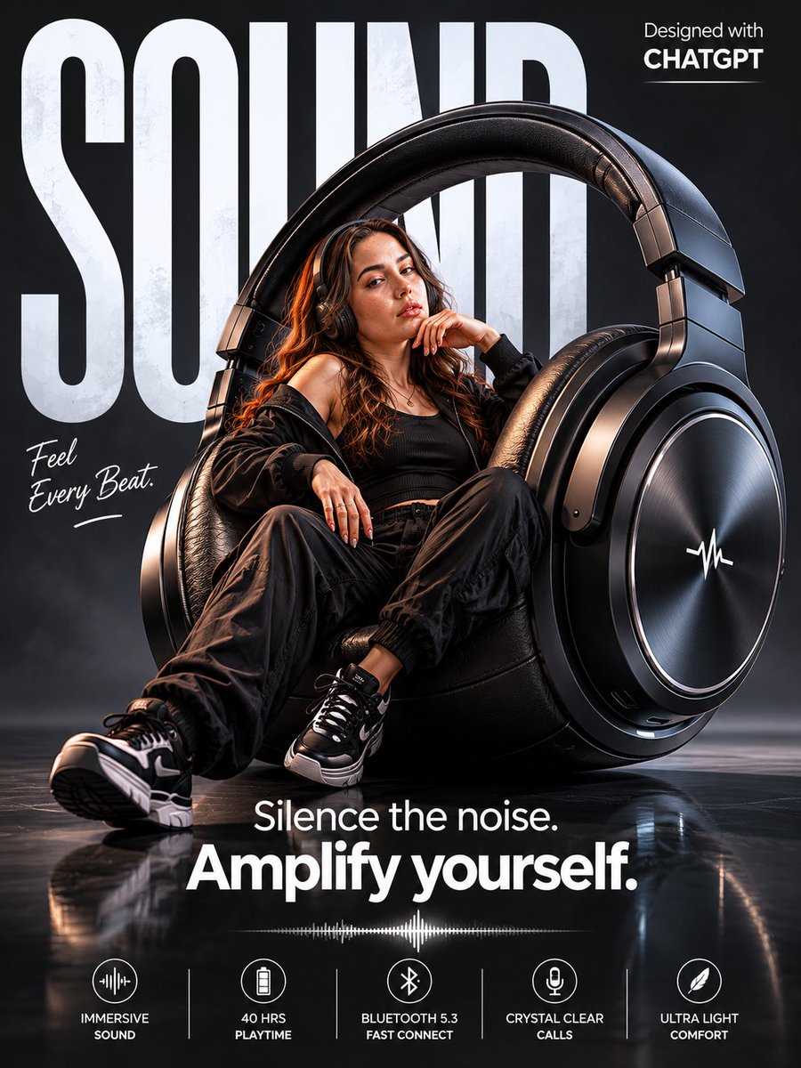 Surreal Wireless Headphones Poster AI image template preview