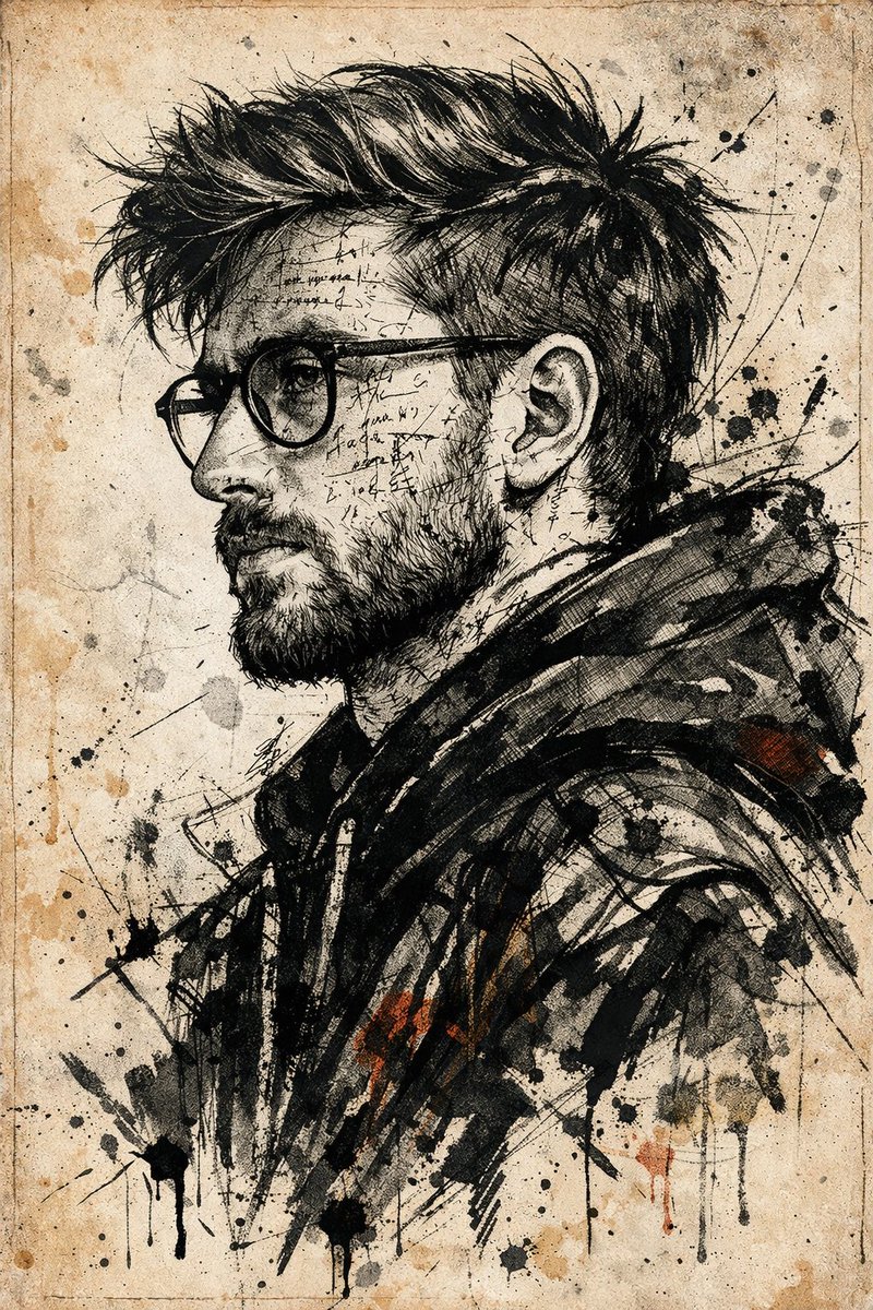 Expressive Ink Manuscript Portrait AI image template preview