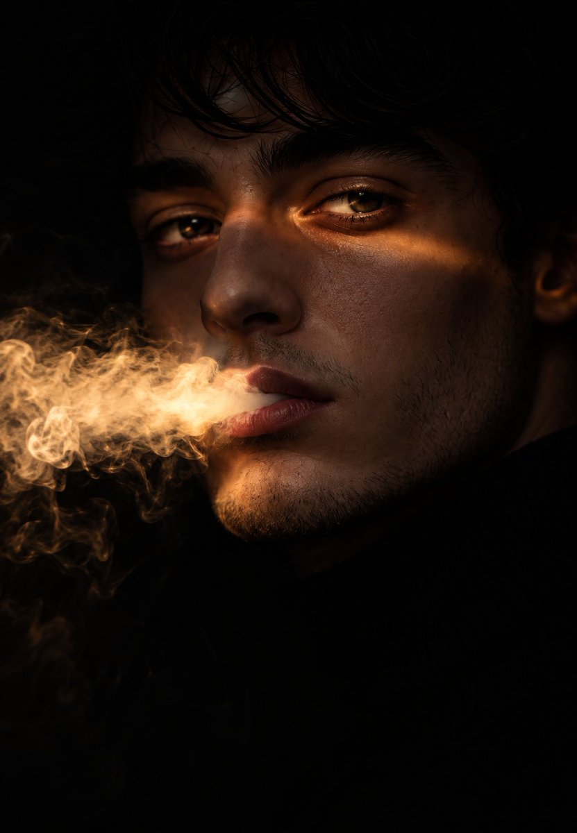 Chiaroscuro Smoke Exhale Portrait AI image template preview