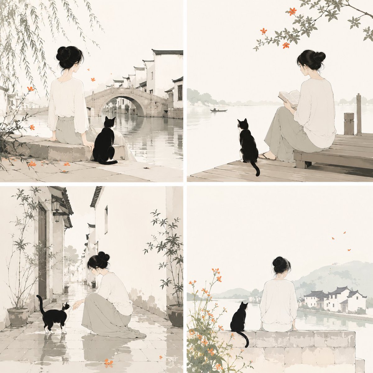 Minimalist Illustration of Girl and Cat example 2