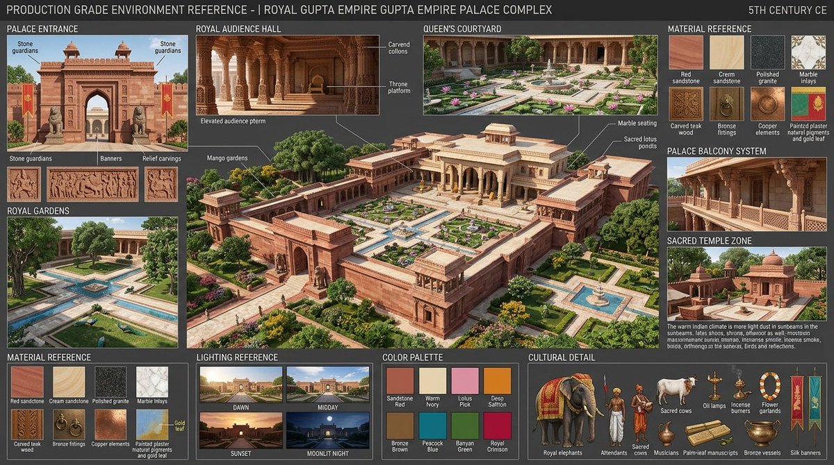 Gupta Palace Environment Reference Sheet AI image template preview