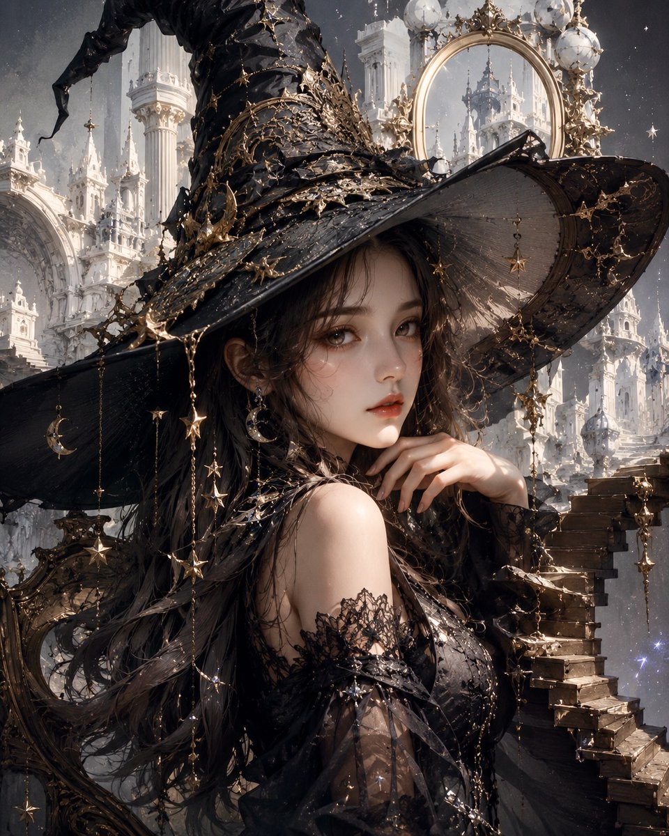 Celestial Gothic Witch Portrait AI image template preview