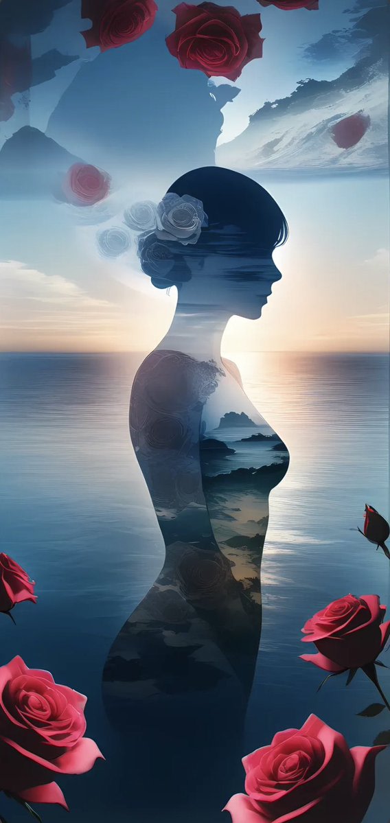 Surreal Rose Ocean Silhouette AI image template preview